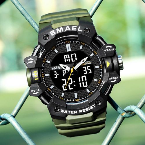 Montre De Sport Numrique Pour Hommes,tanche,Double Affichage De L'heure,Rtro-clairage,Chronographe,Quartz,Avec Date Automatique,Semaine - Type Armygreen