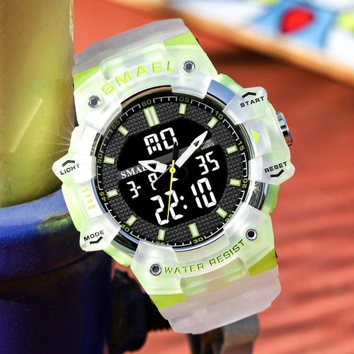 Montre De Sport Numrique Pour Hommes,tanche,Double Affichage De L'heure,Rtro-clairage,Chronographe,Quartz,Avec Date Automatique,Semaine - Type Translucent Green