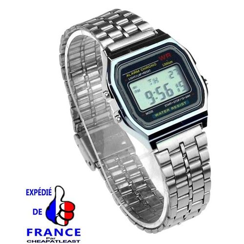 Montre Digitale Tendance Rtro Vintage Reprenant Le Style Casio Des Annes 70 - Affichage Numrique: Chrono Alarme Date Etc... Bracelet Acier Inoxydable
