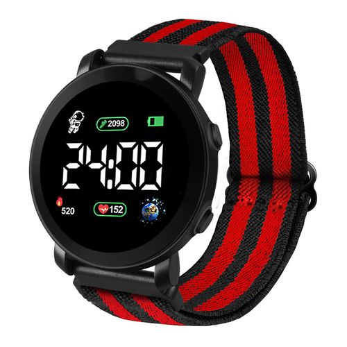 Montre lectronique Led Bande lastique Multifonctionnelle Cadran Rond Lumineux Affichage Heure/Date Rglable Montre-Bracelet Numrique lectronique Tresse Horloge Accessoire De Mode-8