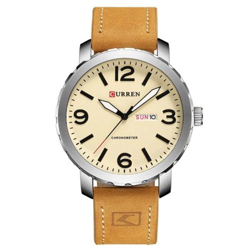 Montre En Alliage D'affaires Cadran Rond Analogique Heure Date Affichage Montre-Bracelet  Quartz Blanc Et Jaune