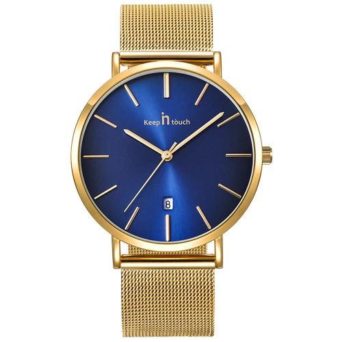 Montre tanche En Alliage  La Mode Cadran Rond Montre-Bracelet  Quartz  Affichage Analogique (Or,Bleu,Mle)
