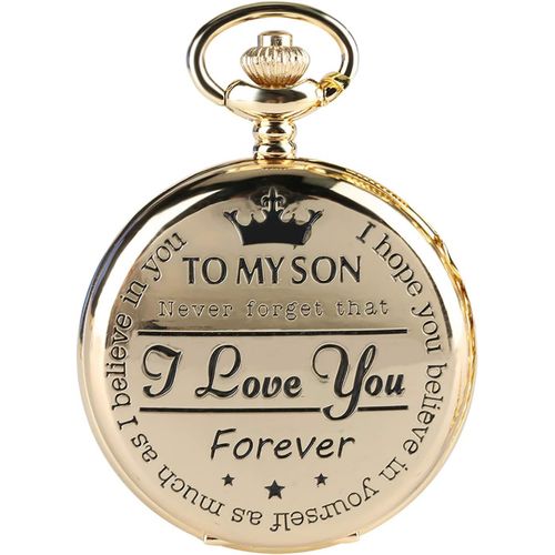 Montre Gousset  Quartz Grave Avec Chiffres Romains Et Chane De Prsentation Personnalise Pour Son Fils, Cadeau De Nol, Bronze, 