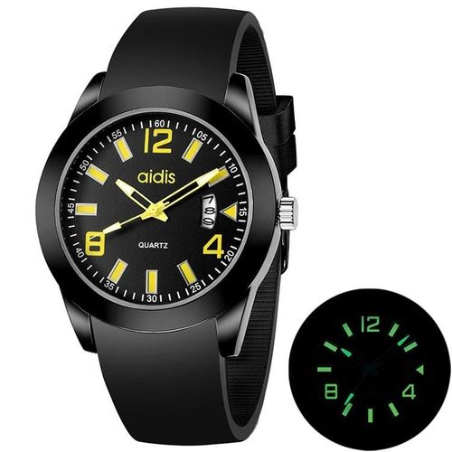 Montre Lumineuse  Quartz En Silicone-My-1601,Support De Calendrier,Jaune Jaune
