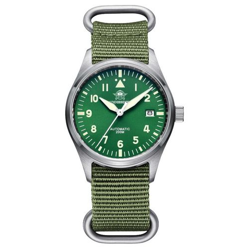 Montre Pilote De Plonge Automatique Nh35,Cadran Noir Lumineux C3 Et Botier 39mm,Verre Saphir tanche 200m - Type Nylon Green C