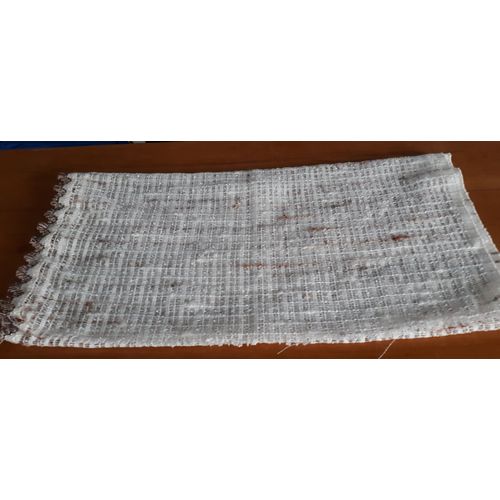 Morceau De Rideau Voilage Effet Tissage Coton cru Et Marron Avec Galon Frang Marron Sur Un Ct- 60x1m30 Environ - Ancien Style Rtro