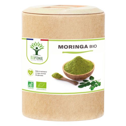 Moringa Bio - Bioptimal - Complment Alimentaire - Poudre De Moringa Oleifera Pur - Antioxydant Immunit Anti-Fatigue Vitamine A C E - Dose 300 Mg - Fabriqu En France - Certifi Ecocert - 200 Glules