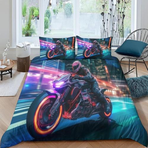 Motorcycle Housse De Couette Parure De Lit Imprim Avec Taies D'oreiller D Literie En Microfibre,Avec Fermeture  GlissiRe,Motorbike Couette P