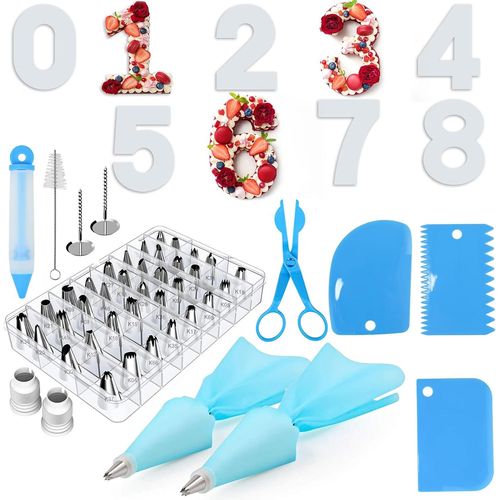 Moule  Gteau 0-8 Chiffres, 9 Moules  Gteaux Et 42 Pices Diy Kit D'outils De Gteau Avec Poche  Douille Et Douilles,Moule  Chiffres Pour La Cuisson,Blanc,Pochoirs En Plastique,10