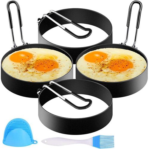 Moules  ?Ufs En Acier Inoxydable - Lot De 4 Anneaux De Cuisson Antiadhsifs Pour Des ?Ufs Au Plat, Des Crpes Et Plus Encore - Faciles  Utiliser Et  Nettoyer