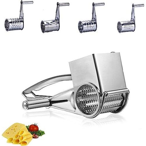 Moulin  Fromage Rotatif (20 X 8,2 Cm, Argent), Rpe  Lgumes En Acier Inoxydable, Avec 4 Lames Roulantes, 4 En 1