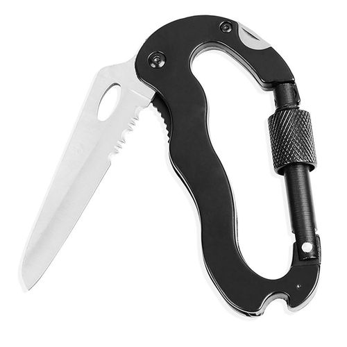 Mousqueton Couteau Noir 5 En 1 En Acier Inoxydable Ergonomique Multifonction Mousqueton Porte-Cles Pour L'alpinisme Et Le Camping