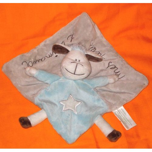 Mouton Doudou Plat Carr Sheep Bleu Gris Blanc Agneau Comforter Plush Peluche Mes Petits Z'animaux Kimbaloo