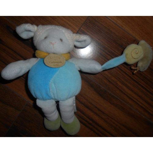 Mouton Hocher Grelot Escargot Accroch Blanc Vert Bleu Beige Jaune Doudou Et Compagnie 17 Cm