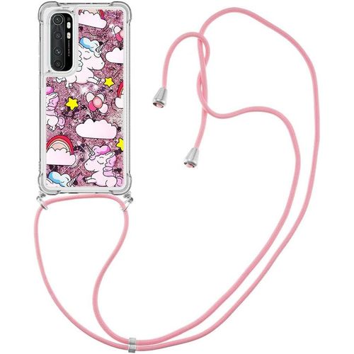 Moving Quicksand Case Pour Xiaomi Mi Note 10 Lite Tpu Housse Etui Avec Cordon Rglable Tlphone Etui Avec Lanyard Bumper Case Pour Xiaomi Mi Note 10 Lite Licorne Rose