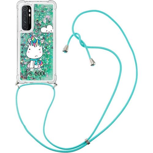 Moving Quicksand Case Pour Xiaomi Mi Note 10 Lite Tpu Housse Etui Avec Cordon Rglable Tlphone Etui Avec Lanyard Bumper Case Pour Xiaomi Mi Note 10 Lite Licorne Verte