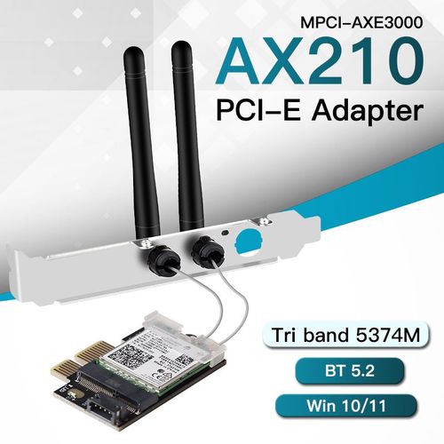 Mpci-axe3000 - Adaptateur Wi-fi 6e Intel Ax210 Pcie Sans Fil, Carte Rseau Wlan 802.11ax, Bluetooth 5.2, Tri-bande 2.4g/5g/6ghz, Ax210ngw