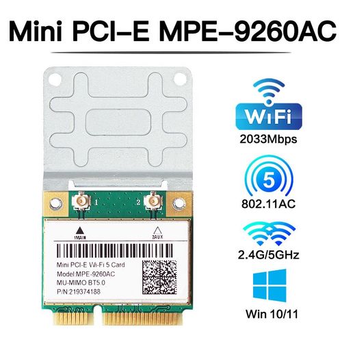MPE-9260AC - Mini Carte Rseau Sans Fil 6e Pcie, Wi-fi 6ghz/5g/2.4ghz, Bluetooth 5.2, Intel Ax210, Wlan, 802.11ax, Windows 10