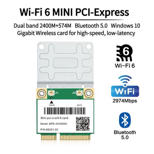 MPE-AX3000H - Mini Carte Rseau Sans Fil 6e Pcie, Wi-fi 6ghz/5g/2.4ghz, Bluetooth 5.2, Intel Ax210, Wlan, 802.11ax, Windows 10