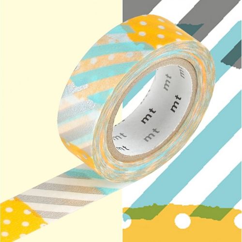 Masking Tape Mt Deco Tsugihagi H - Papier Adhsif  Base De Fibres Vgtales Bleu/Gris/Orange 1000 X 1,5 Cm