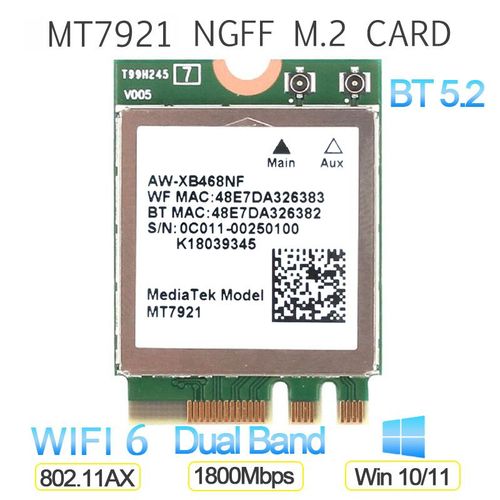MT7921 - Carte Lan Wi-fi 6e Mt7922, 2400 Mb/s, M.2 Ngff, Sans Fil, Bluetooth 5.2, Adaptateur Rseau 802.11ax, Mt7921 D'occasion