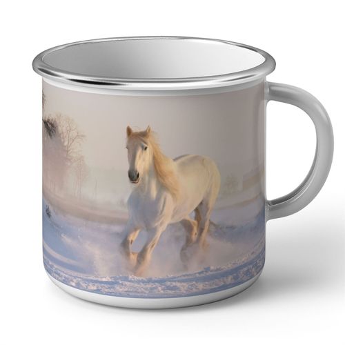 Mug En Mtal Emaill Superbe Cheval Blanc Dans La Neige Nature Hiver