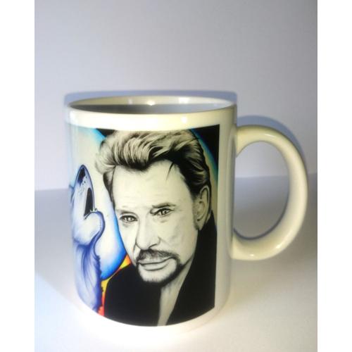 Mug Johnny Hallyday, idée cadeau, loup, tasse a café, musique, chanteur