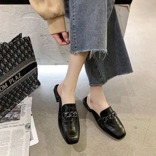 Mules  Chane Pour Femmes, Diapositives  Bout Carr, Chaussures  Rayures Pour Dames, Chaussures  La Mode D't, Grande Taille, Nouvelle Collection 2021 - 38