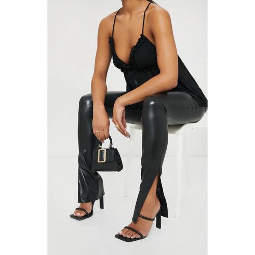 Mules  Talon Haut En Pu Noir Avec Bout Carr Et Double Bride, Noir