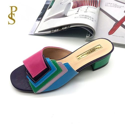 Mules  Talon Multicolores, Patchwork De Couleurs, Style Nigrien, Chaussures Pour Femmes - 39