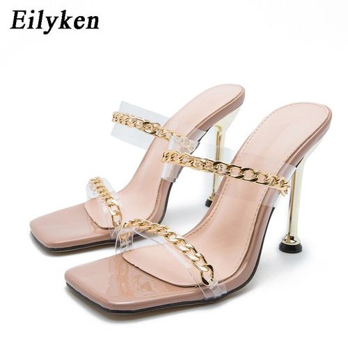 Mules  Talons Hauts En Pvc Transparent Pour Femme, Chaussures D't  La Mode, Design De Chane, Partie Avant  Bout Carr - 40