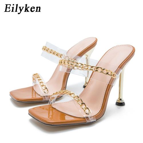 Mules  Talons Hauts En Pvc Transparent Pour Femme, Chaussures D't  La Mode, Design De Chane, Partie Avant  Bout Carr - 39