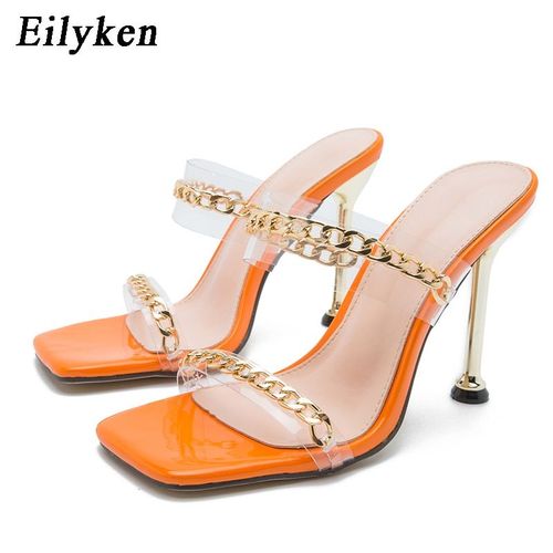 Mules  Talons Hauts En Pvc Transparent Pour Femme, Chaussures D't  La Mode, Design De Chane, Partie Avant  Bout Carr - 37