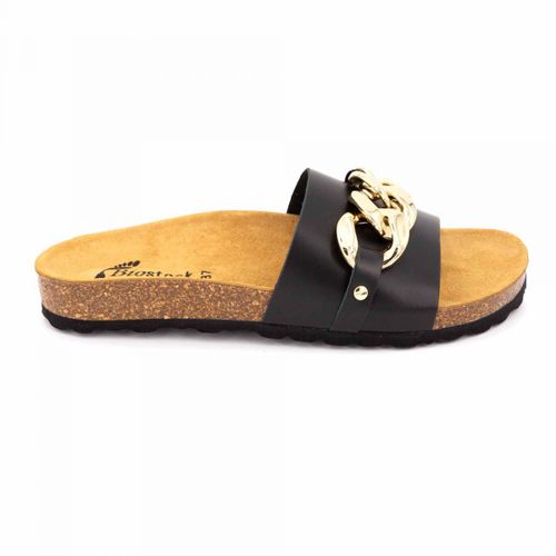 Mules Simple Bride Noire Chaine Dore Box Femme Biostock - 39