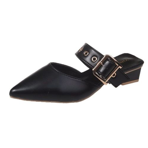 Mules lgantes En Cuir Ferm Pour Femmes, Pantoufles Dcontractes, Boucle En Mtal, Talons Hauts, Chaussures  Bout Pointu, 2021 - 38