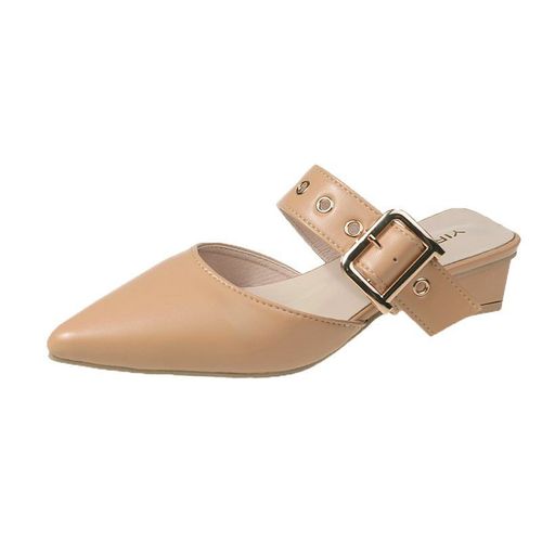 Mules lgantes En Cuir Ferm Pour Femmes, Pantoufles Dcontractes, Boucle En Mtal, Talons Hauts, Chaussures  Bout Pointu, 2021 - 37