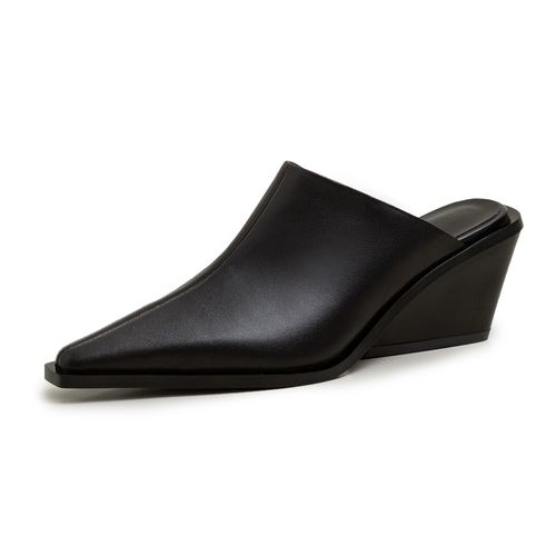 Mules En Cuir Vritable Pour Femmes,Chaussures De Bureau Dcontractes,Mode Temporelle,Talons pais,Pantoufles Compenses D't,Tout Neuf,2022 - 10