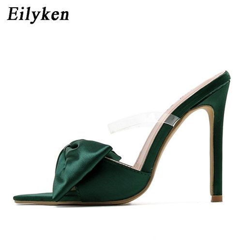 Mules En Soie  Talons Hauts Avec NUd Papillon Pour Femme, Tongs, Chaussures De Fte  Bout Pointu - 38