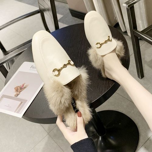 Mules Femme En Cuir Orn D'abeilles Brodes, Chaussures  Enfiler Avec Boucle En Mtal, Joli Modle Confortable, Demi Pantoufles - 38