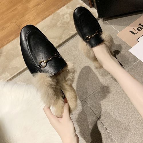 Mules Femme En Cuir Orn D'abeilles Brodes, Chaussures  Enfiler Avec Boucle En Mtal, Joli Modle Confortable, Demi Pantoufles - 38