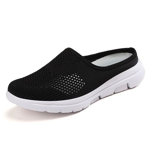 Mules Lgres  Bout Rond Pour Femmes, Pantoufles De Maison Souples, Chaussures D't Noires Dcontractes En Maille Respirante - 40