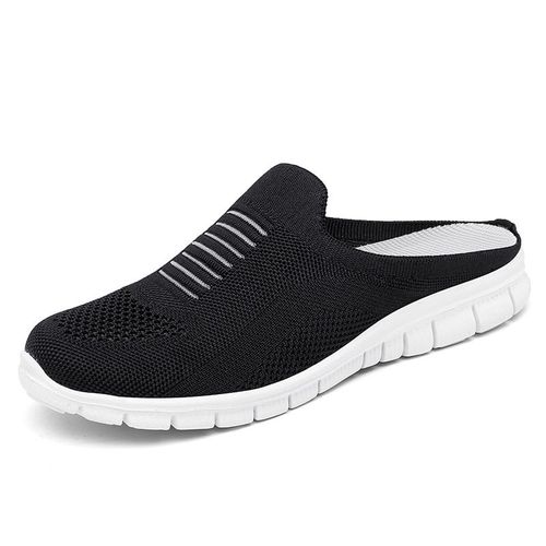 Mules Lgres  Bout Rond Pour Femmes, Pantoufles De Maison Souples, Chaussures D't Noires Dcontractes En Maille Respirante - 36