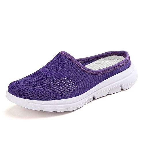 Mules Lgres  Bout Rond Pour Femmes, Pantoufles De Maison Souples, Chaussures D't Noires Dcontractes En Maille Respirante - 42