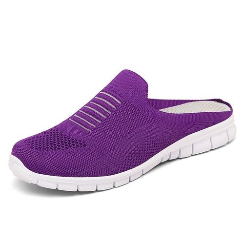 Mules Lgres  Bout Rond Pour Femmes, Pantoufles De Maison Souples, Chaussures D't Noires Dcontractes En Maille Respirante - 39