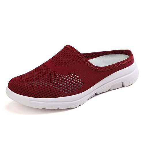 Mules Lgres  Bout Rond Pour Femmes, Pantoufles De Maison Souples, Chaussures D't Noires Dcontractes En Maille Respirante - 42