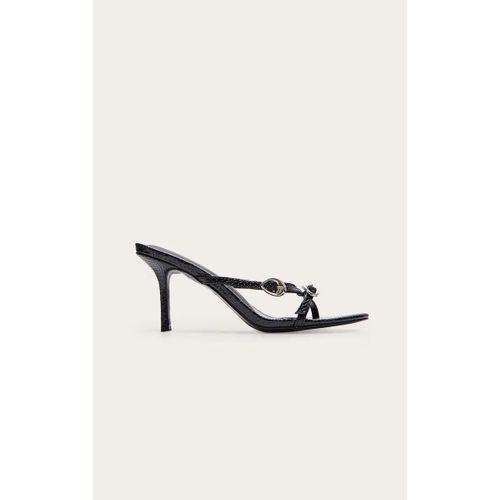 Mules Rondes  Talon Haut En Pu Noir Effet Croco  Boucles Argentes Et Bride Croise, Noir