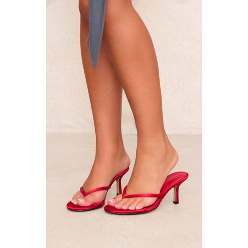 Mules Style Tongs Satines Rouges  Bout Rond Et Talon Mi-Haut, Rouge - 37