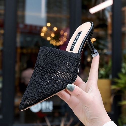 Mules Tricotes En Maille Respirante  Talons Hauts Pour Femmes, Pantoufles, Chaussures D't  Bout Pointu Et  Talons Fins, Chaussures De Fte  La Mode, 2019 - 35 1/2