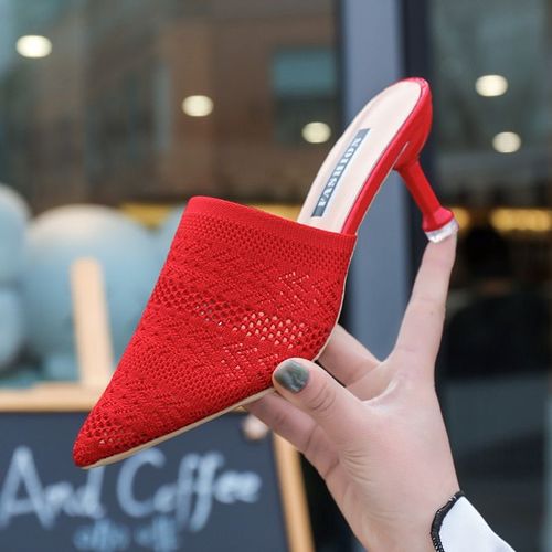 Mules Tricotes En Maille Respirante  Talons Hauts Pour Femmes, Pantoufles, Chaussures D't  Bout Pointu Et  Talons Fins, Chaussures De Fte  La Mode, 2019 - 40 1/2