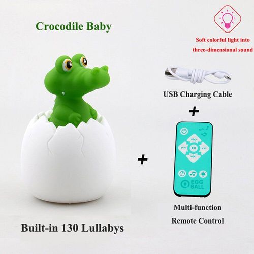 Multi-Forme Creative Simulation Oeuf De Dinosaure Veilleuse Capteur Pats Musique Coloree Lampe De Table Bebe Aide Au Sommeil Enfants Jouet Lumineux, Crocodile